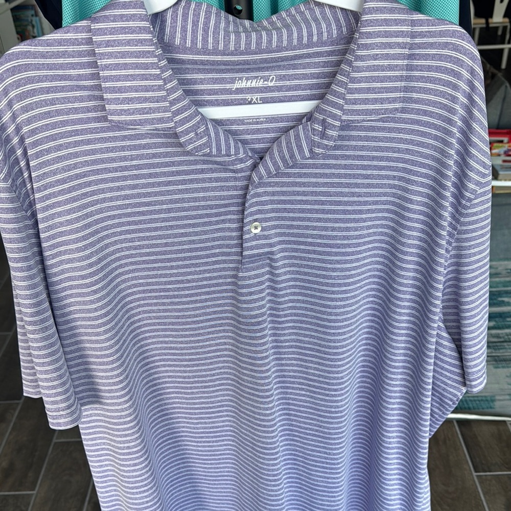 johnnie-O Purple and White Striped Polo Shirt Classic Style 3XL